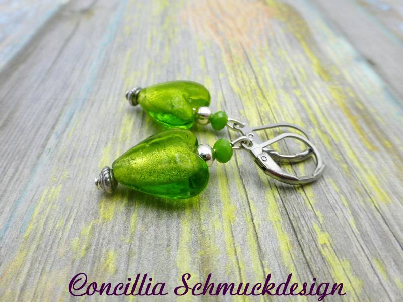Ohrringe Grüne Herzen Glas von concilliadesign