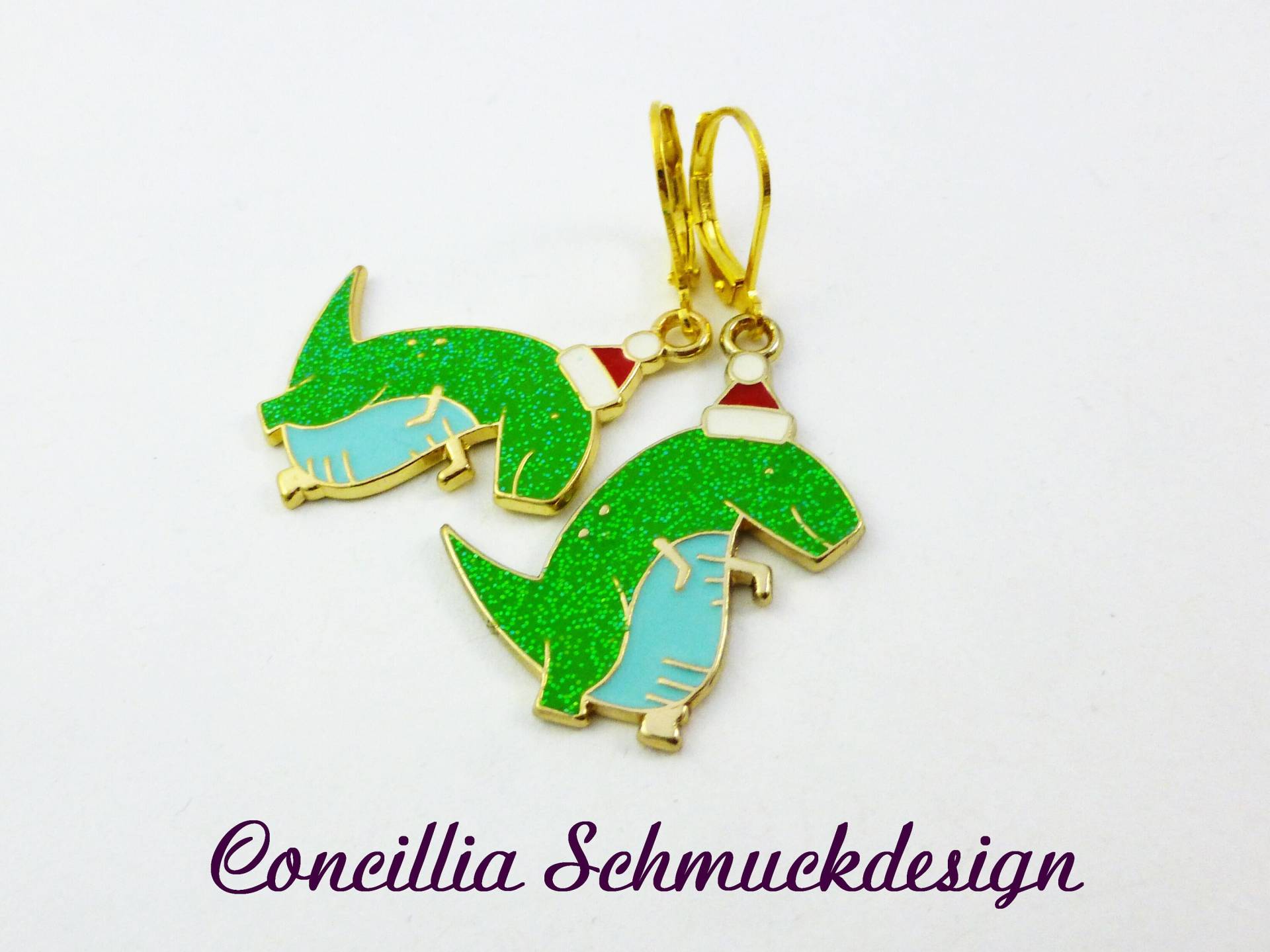 Ohrringe Grüner Dino Mit Mütze von concilliadesign