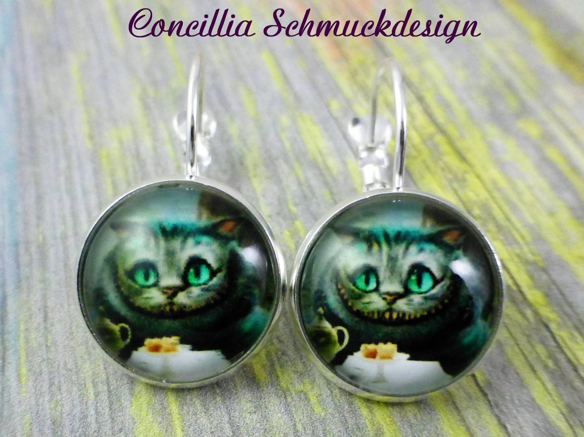 Ohrringe Katze Grau Türkis Ohrringe Katze Grau Türkis von concilliadesign