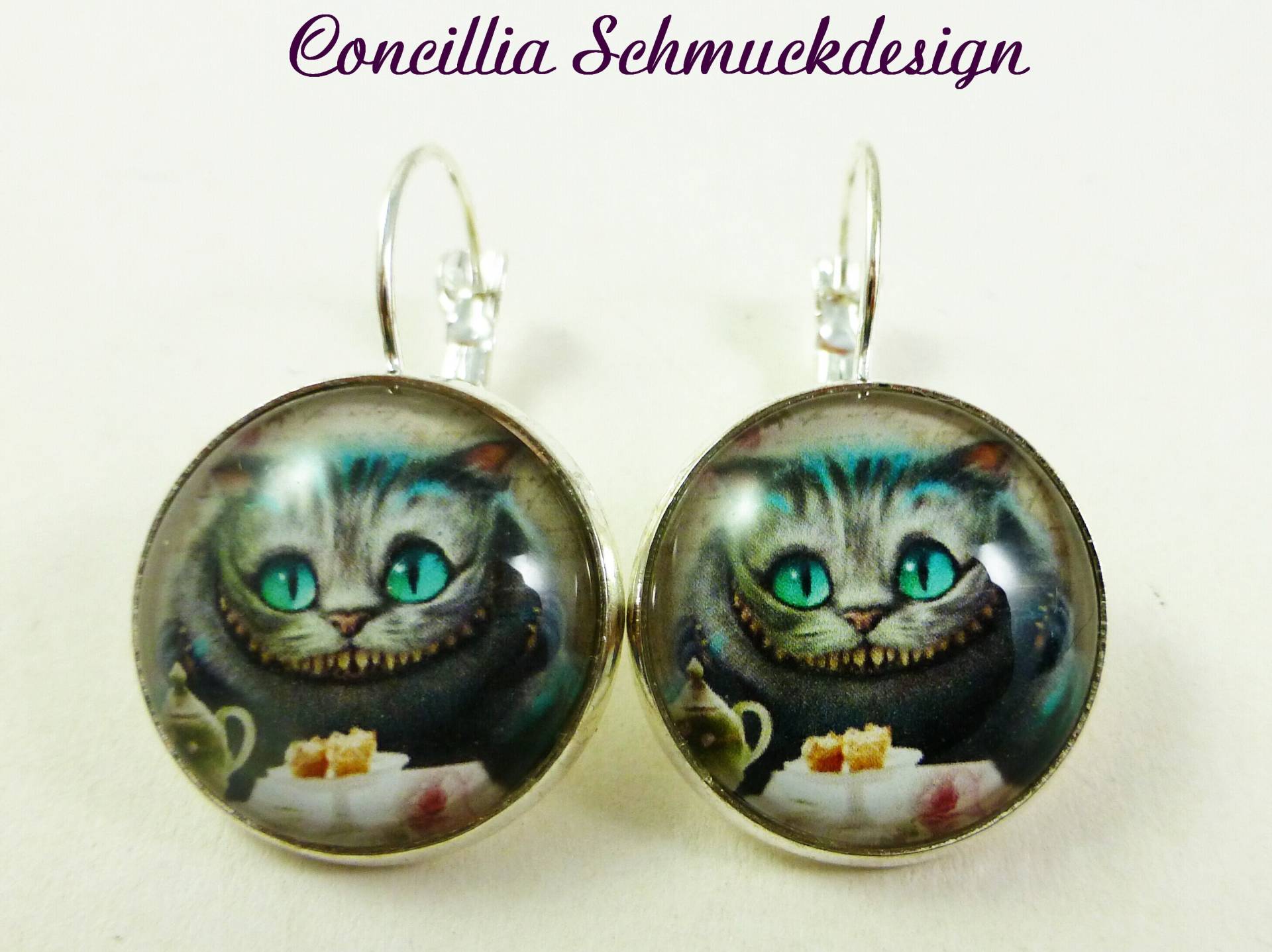 Ohrringe Katze Grau Türkis Ohrringe Katze Grau Türkis von concilliadesign