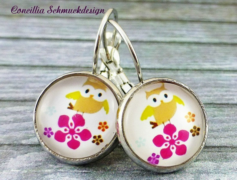 Ohrringe Kleine Eule Pink Gelb von concilliadesign
