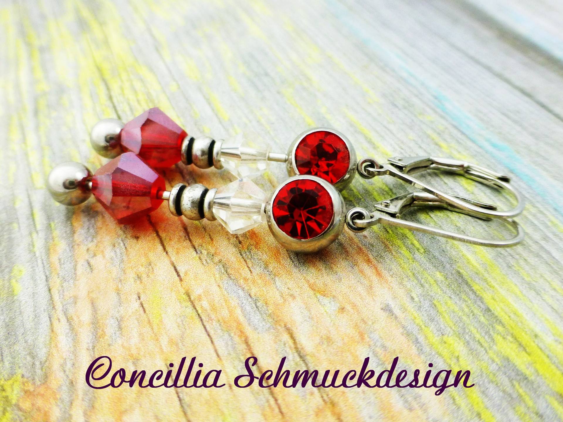 Ohrringe Rot Silber Funkelnd Ohrringe Rot Silber Funkelnd von concilliadesign