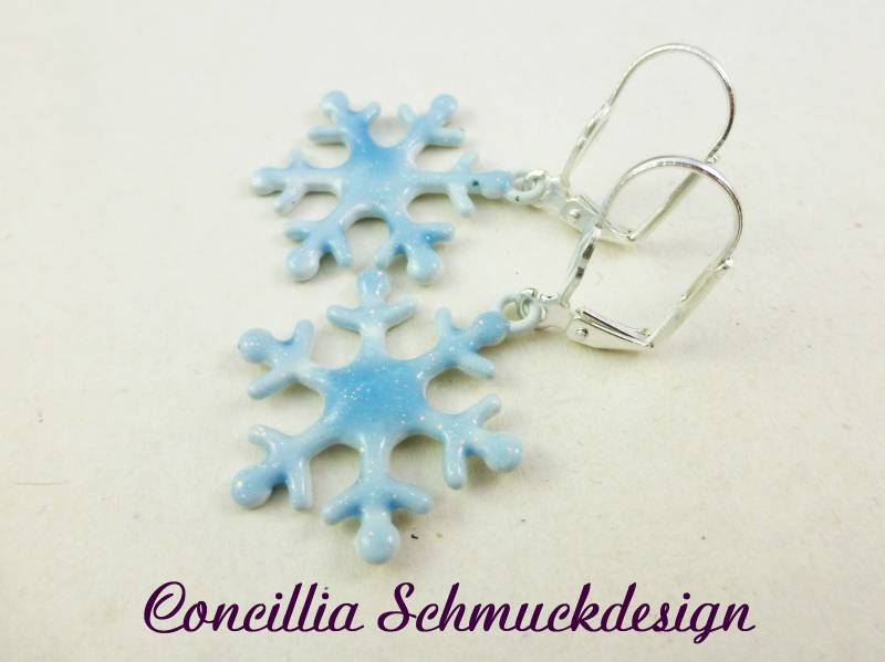 Ohrringe Schneeflocke Kristallblau Glitzernd von concilliadesign