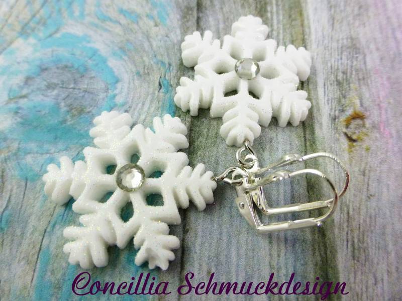 Ohrringe Schneeflocke Weiß Glitzer von concilliadesign