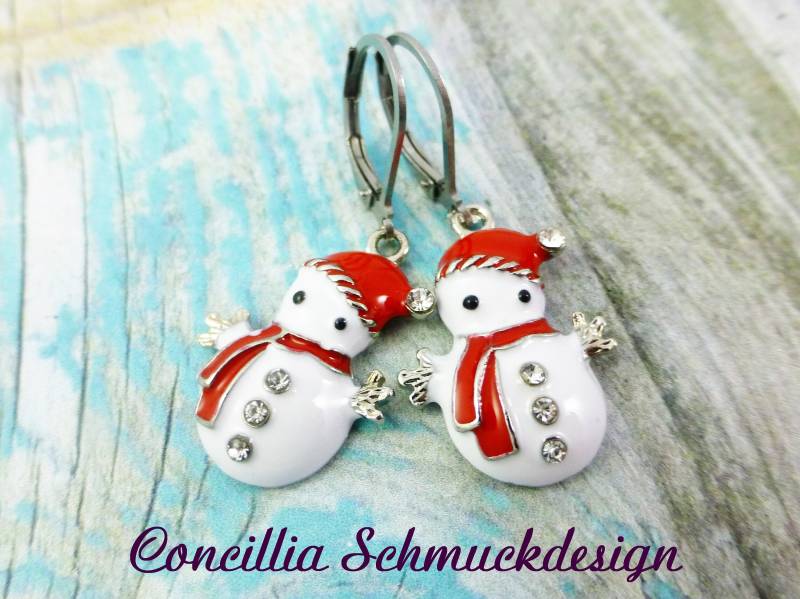Ohrringe Schneemann Weiß Rot von concilliadesign