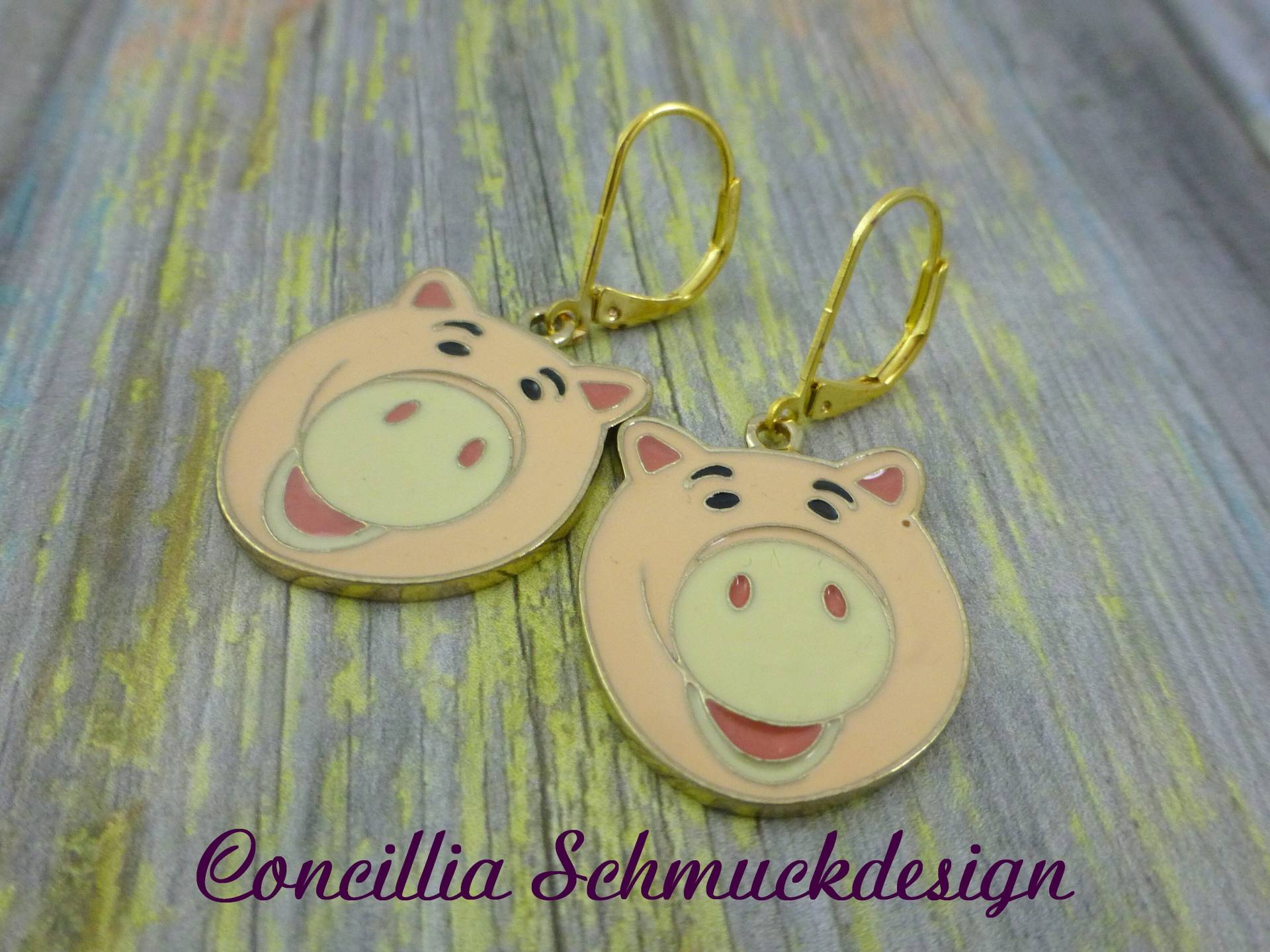 Ohrringe Schwein Rosa Gold von concilliadesign