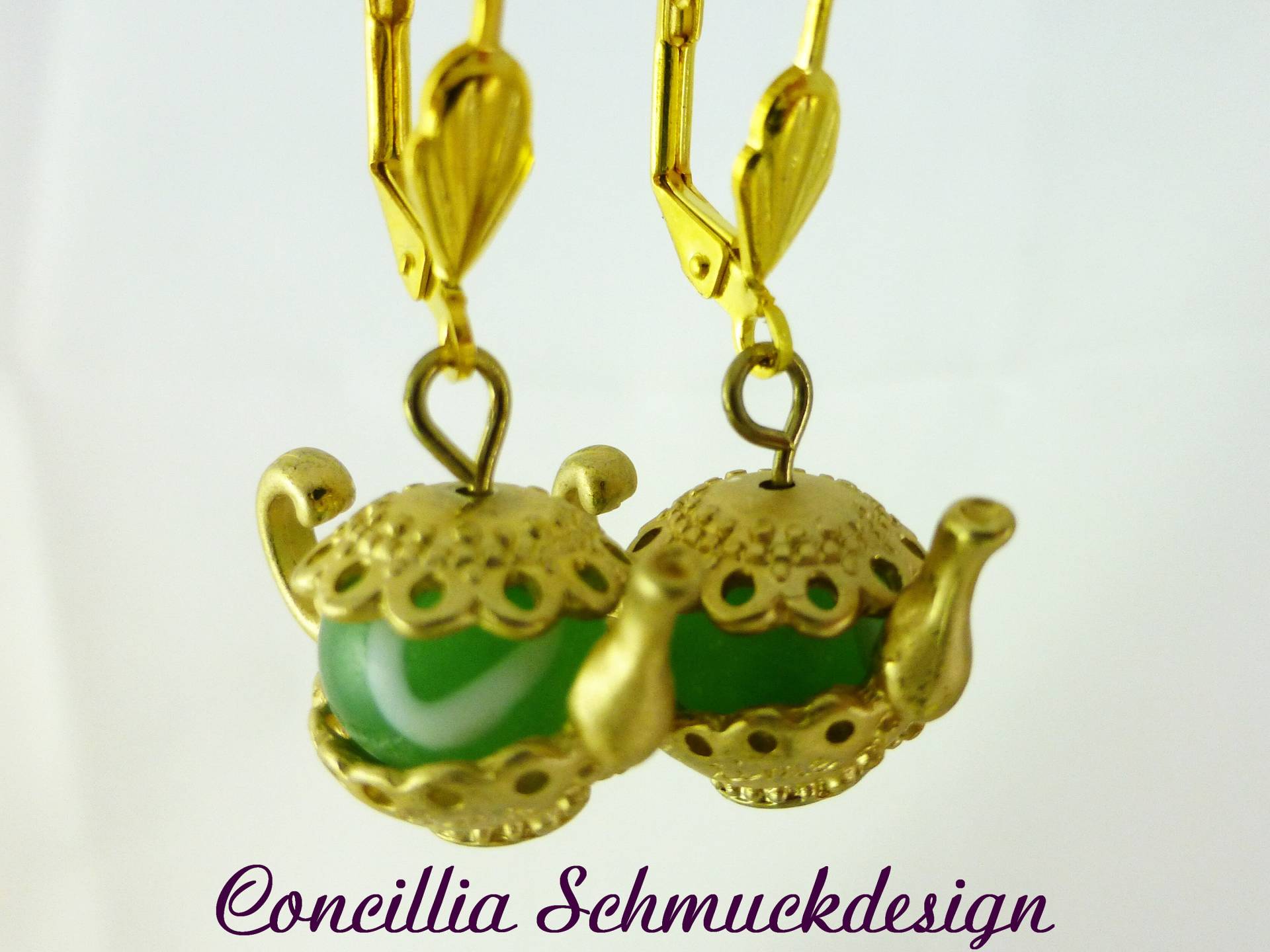 Ohrringe Teekanne Tea Time Gold Grün von concilliadesign
