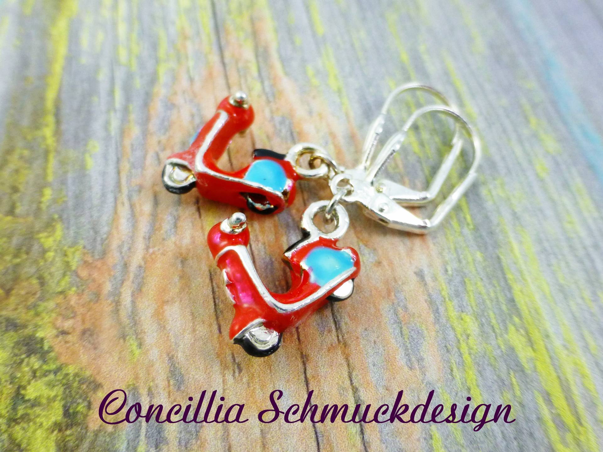 Ohrringe Vespa Emailiert Rot Blau von concilliadesign