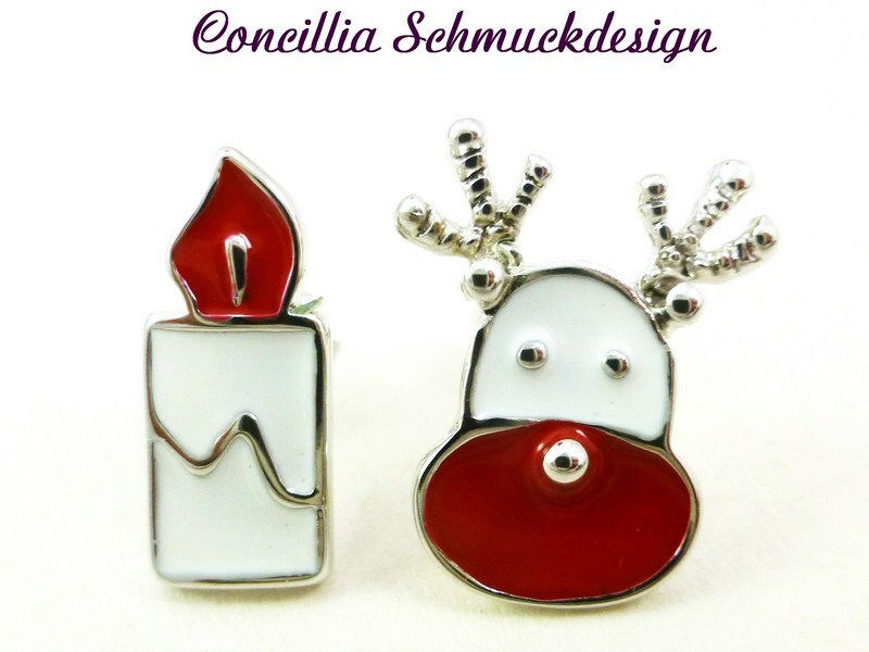 Ohrstecker Elch Kerze Weihnachten Weiß Rot von concilliadesign