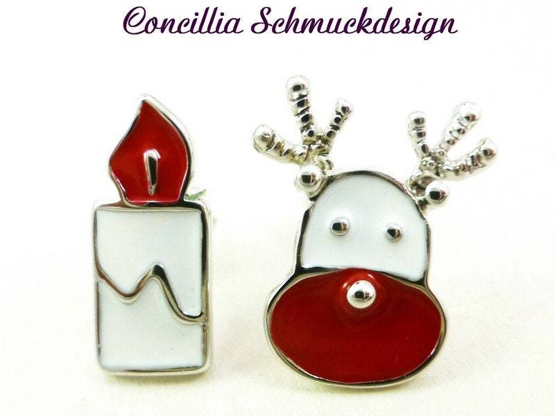 Ohrstecker Elch Kerze Weihnachten Weiß Rot von concilliadesign