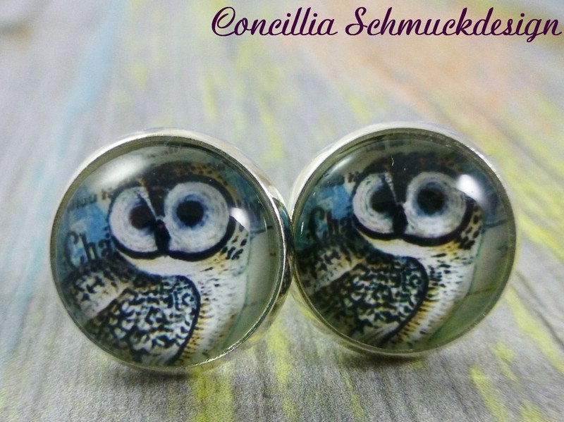 Ohrstecker Eule Grau Blau von concilliadesign