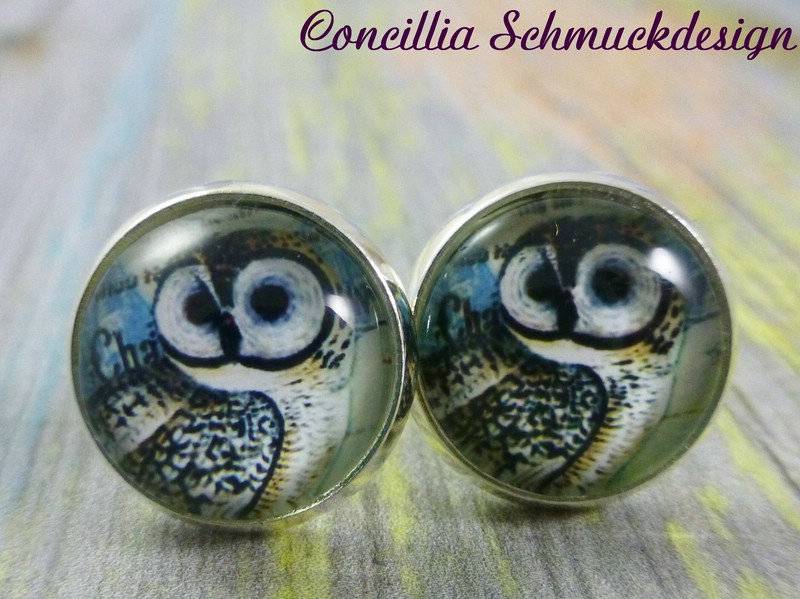 Ohrstecker Eule Grau Blau von concilliadesign