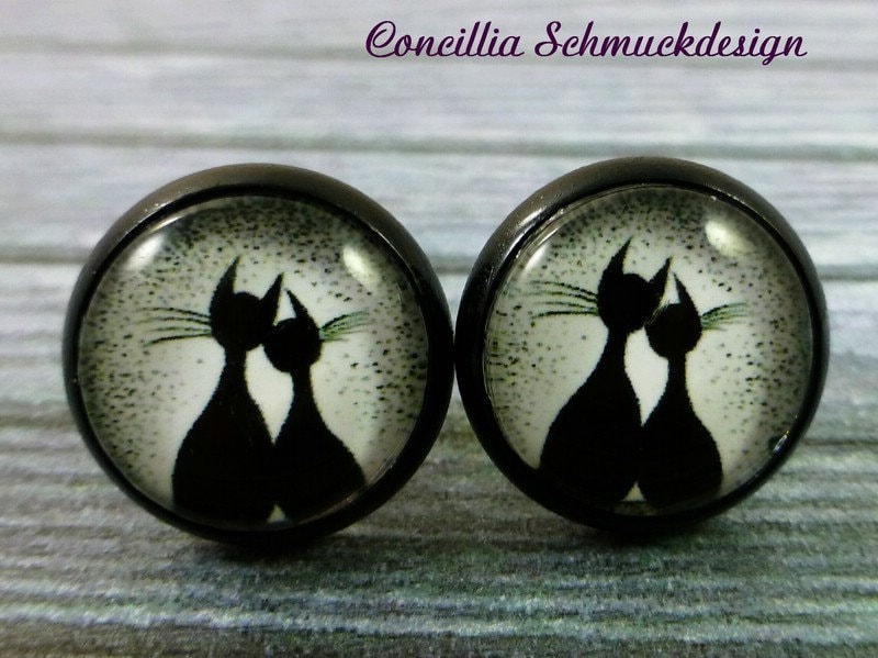 Ohrstecker Katzen Schwarz Weiß von concilliadesign