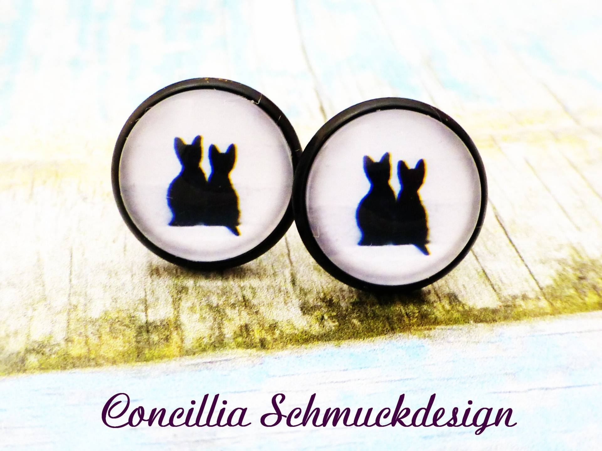 Ohrstecker Katzenpaar Schwarz Weiß von concilliadesign
