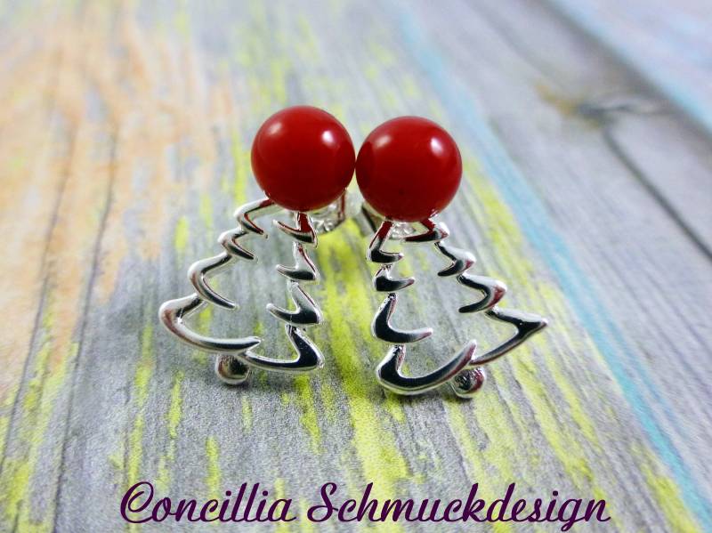Ohrstecker Weihnachtsbaum Silber Rot von concilliadesign