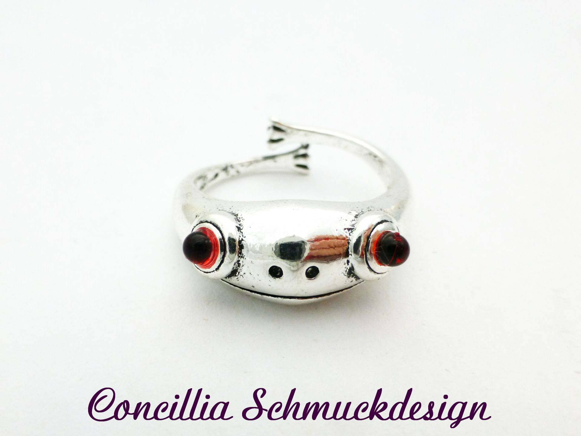 Ring Frosch Silber Verstellbar Mit Roten Augen von concilliadesign