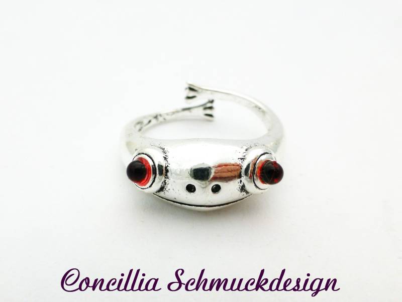 Ring Frosch Silber Verstellbar Mit Roten Augen von concilliadesign