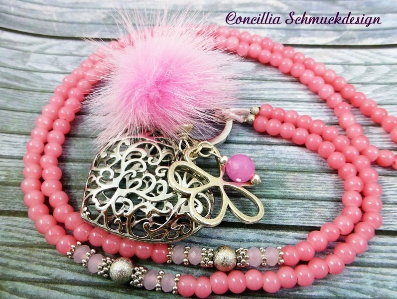 Rosa Puschel Herz Kette von concilliadesign