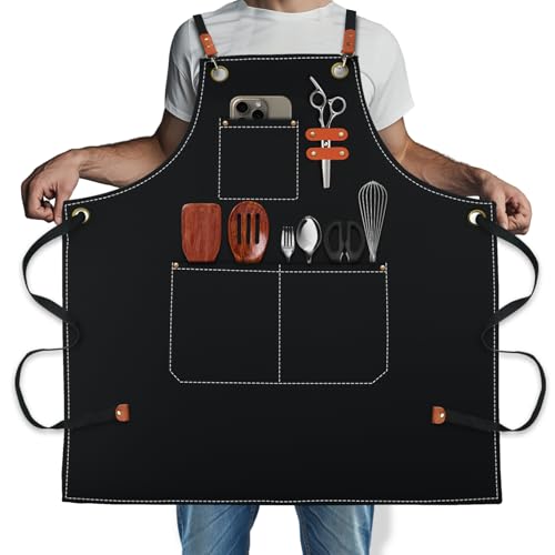 conda Chef Apron, Cross Back Apron with Pockets for Men Women, Cotton Canvas Adjustable Work Apron for cooking Pottery Baking conda Chef Apron, Cross Back Apron with Pockets for Men Women, Cotton Canvas Adjustable Work Apron for cooking Pottery Baking von conda