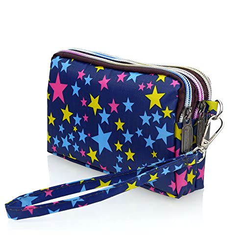 conisy Damen Clutch Geldbörse mit Ethno Blumen Muster, Multifunktional Crossbody Kleine Umhängetasche Damen Unterarmtasche (kleine Sterne) von conisy