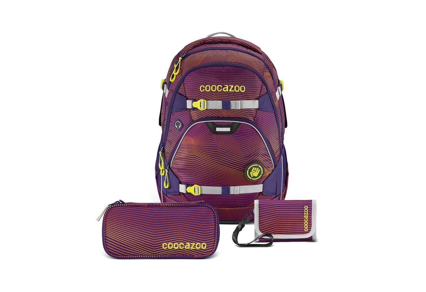 coocazoo Schulranzen Schulrucksack-Set „Soniclights Purple“, 3-teilig (3-tlg) von coocazoo