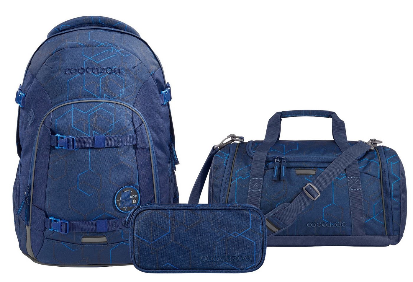 coocazoo Schulranzen Schulrucksack-Set JOKER Blue Motion 3-teilig (3 Stück), ergonomisch, Körpergröße: 135 - 180 cm, reflektiert von coocazoo