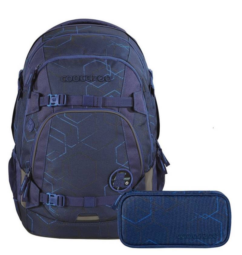 coocazoo Schulranzen Schulrucksack-Set MATE Blue Motion 2-teilig (Rucksack, Mäppchen), ergonomisch, reflektiert, Körpergröße: 135 - 180 cm von coocazoo