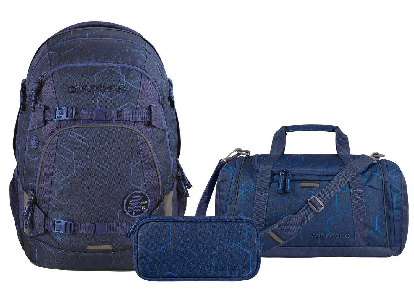 coocazoo Schulranzen Schulrucksack-Set MATE Blue Motion 3-teilig (Rucksack, Mäppchen, Sporttasche), ergonomisch, reflektiert, Körpergröße: 135 - 180 cm von coocazoo