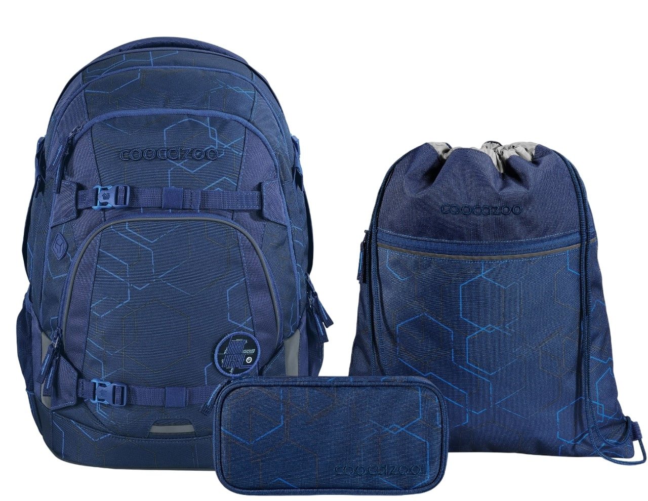 coocazoo Schulranzen Schulrucksack-Set MATE Blue Motion 3-teilig (3 Stück), ergonomisch, reflektiert, Körpergröße: 135 - 180 cm von coocazoo