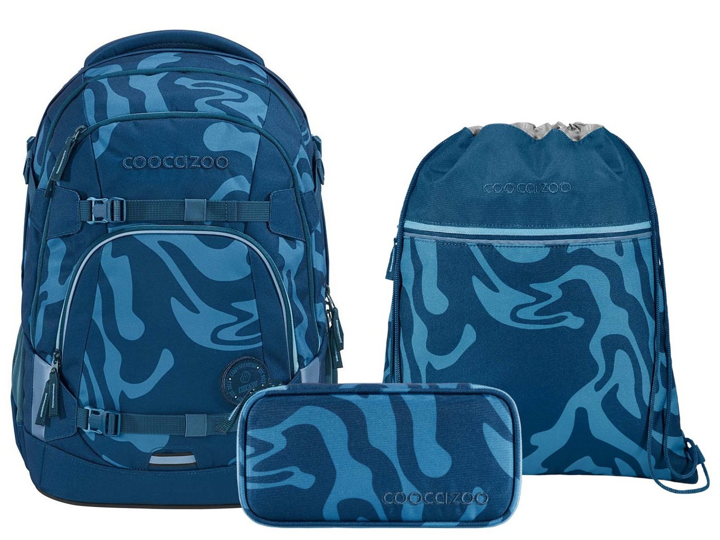 coocazoo Schulranzen Schulrucksack-Set MATE Breaking Waves 3-teilig (3-teliig), ergonomisch, reflektiert, Körpergröße: 135 - 180 cm von coocazoo