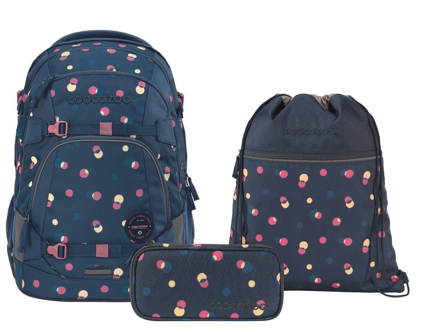 coocazoo Schulranzen Schulrucksack-Set MATE Bubble Dreams 3-teilig (3-teilig), ergonomisch, reflektiert, Körpergröße: 135 - 180 cm von coocazoo