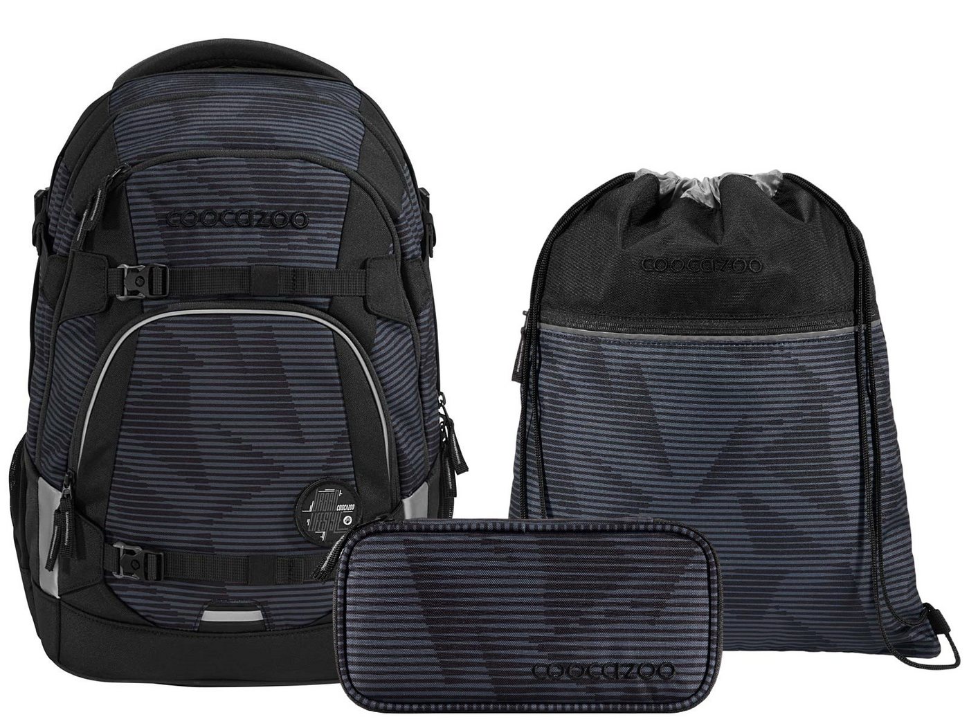 coocazoo Schulranzen Schulrucksack-Set MATE Dark Mission 3-teilig (3-teilig), ergonomisch, reflektiert, Körpergröße: 135 - 180 cm von coocazoo