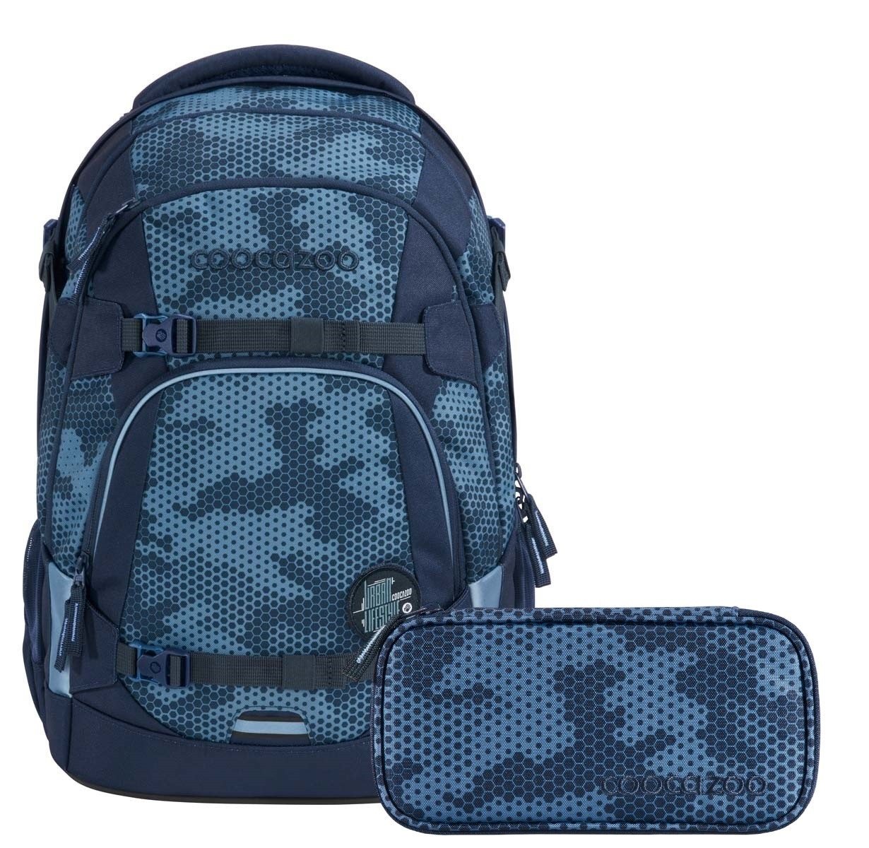 coocazoo Schulranzen Schulrucksack-Set MATE Geometric Sky 2-teilig (Rucksack, Mäppchen), ergonomisch, reflektiert, Körpergröße: 135 - 180 cm von coocazoo