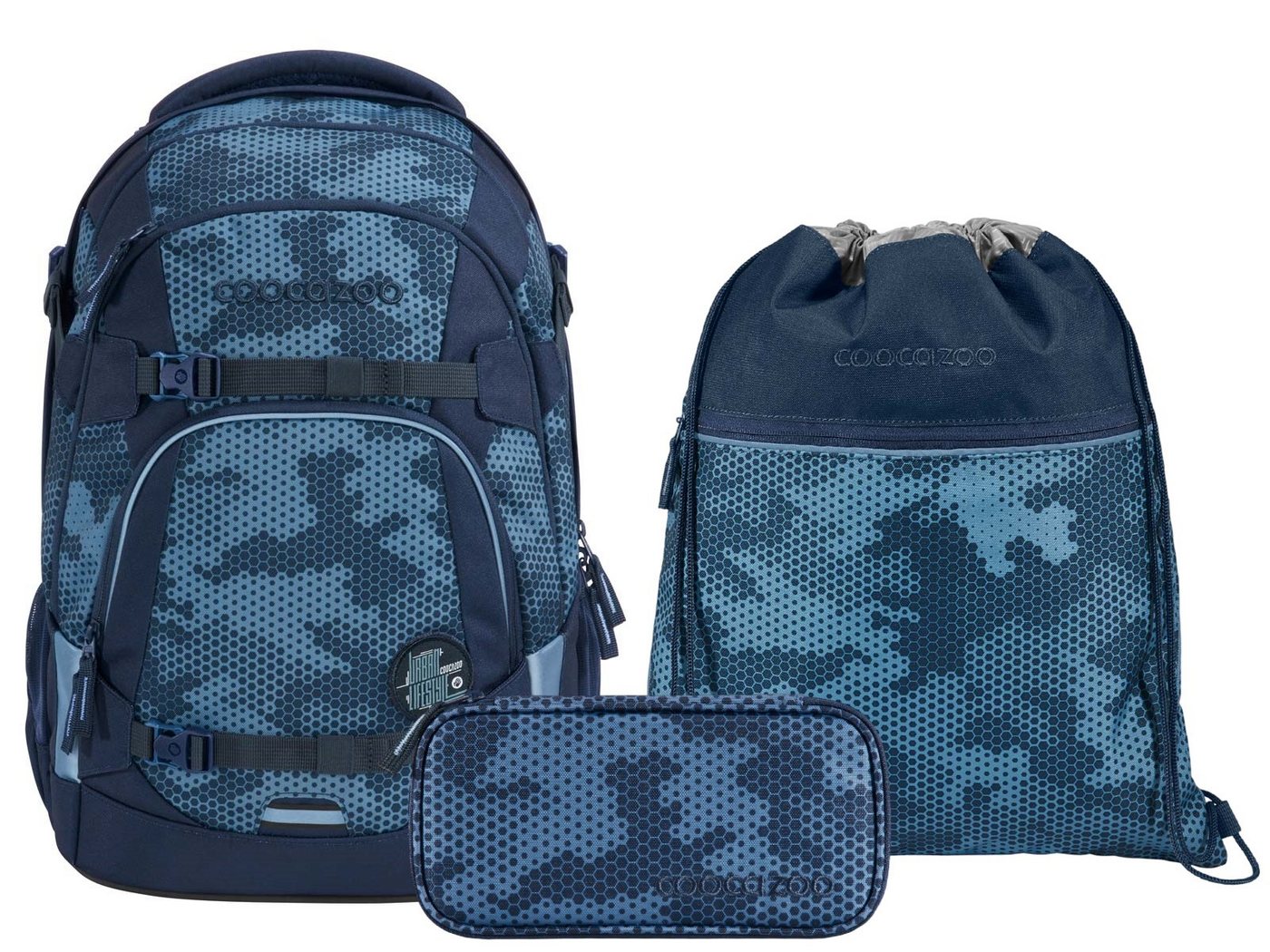 coocazoo Schulranzen Schulrucksack-Set MATE Geometric Sky 3-teilig (3-teilig), ergonomisch, reflektiert, Körpergröße: 135 - 180 cm von coocazoo