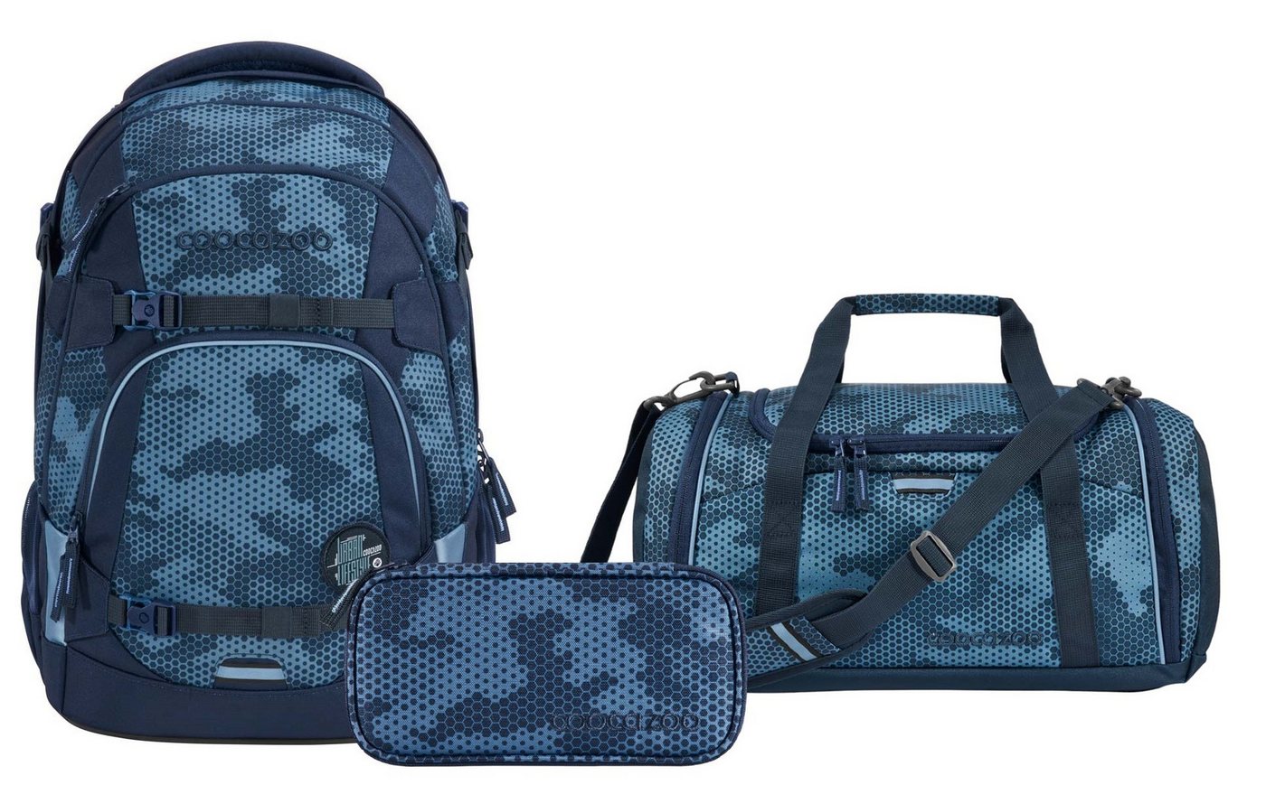 coocazoo Schulranzen Schulrucksack-Set MATE Geometric Sky 3-teilig (3-teilig), ergonomisch, reflektiert, Körpergröße: 135 - 180 cm von coocazoo