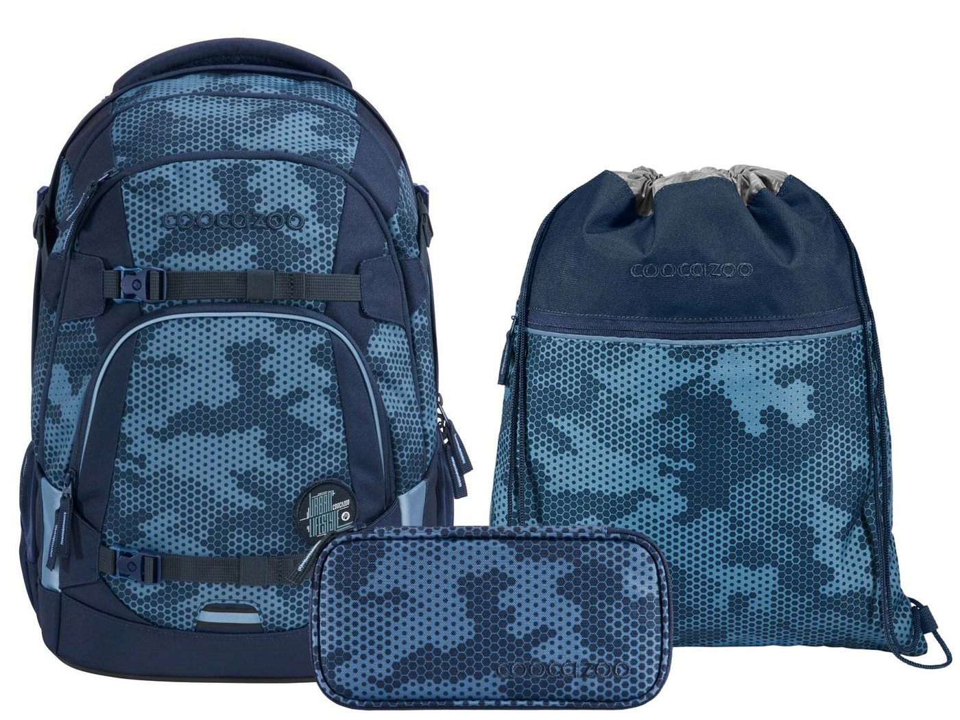 coocazoo Schulranzen Schulrucksack-Set MATE Geometric Sky 3-teilig (3-teilig), ergonomisch, reflektiert, Körpergröße: 135 - 180 cm von coocazoo