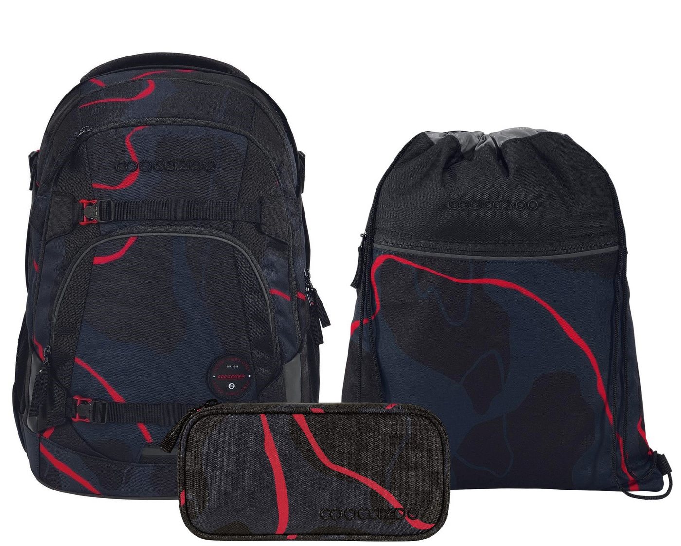 coocazoo Schulranzen Schulrucksack-Set MATE Lava Lines 3-teilig (3-teilig), ergonomisch, reflektiert, Körpergröße: 135 - 180 cm von coocazoo