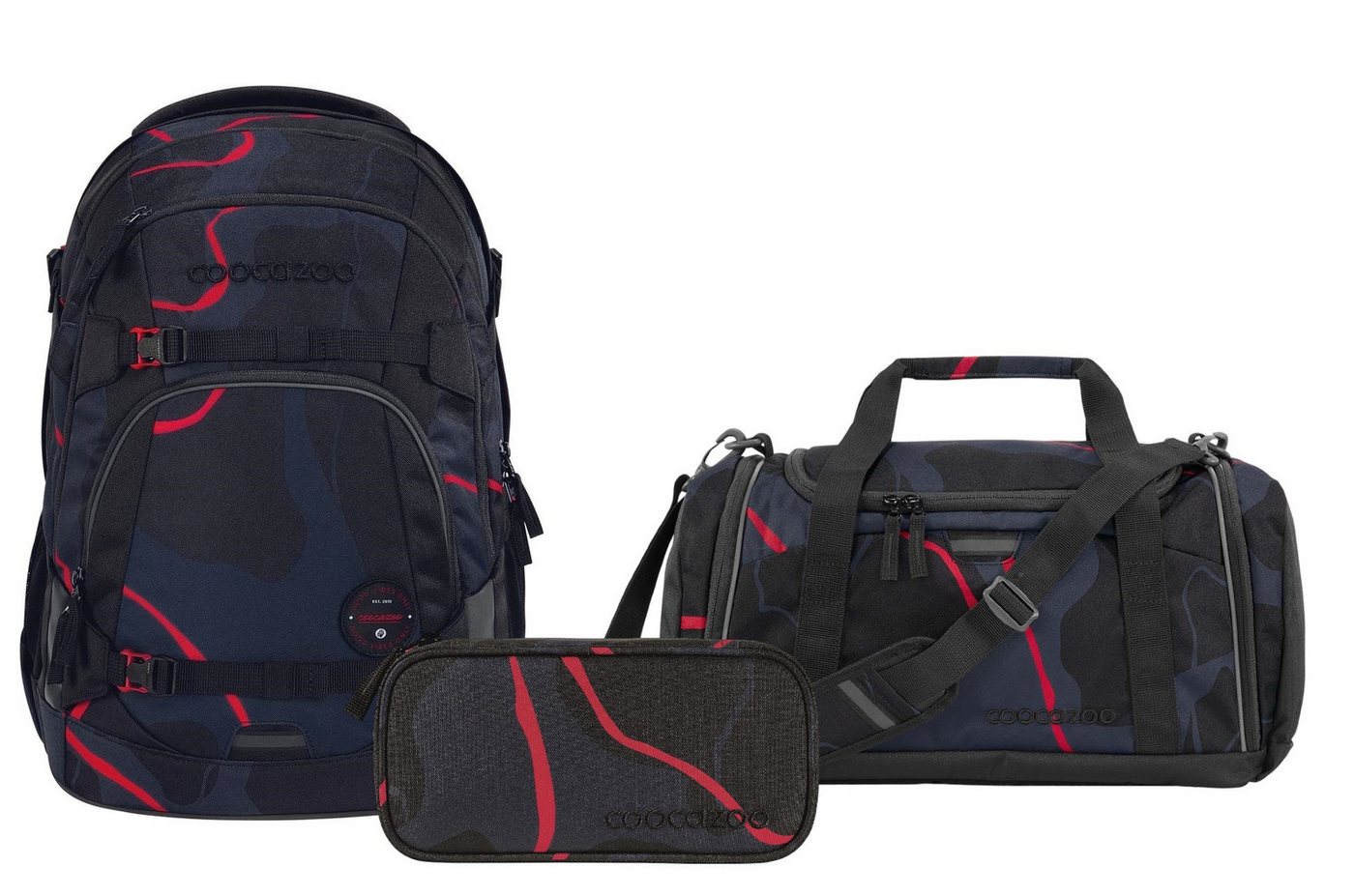 coocazoo Schulranzen Schulrucksack-Set MATE Lava Lines 3-teilig (Rucksack, Mäppchen, Sporttasche), ergonomisch, reflektiert, Körpergröße: 135 - 180 cm von coocazoo