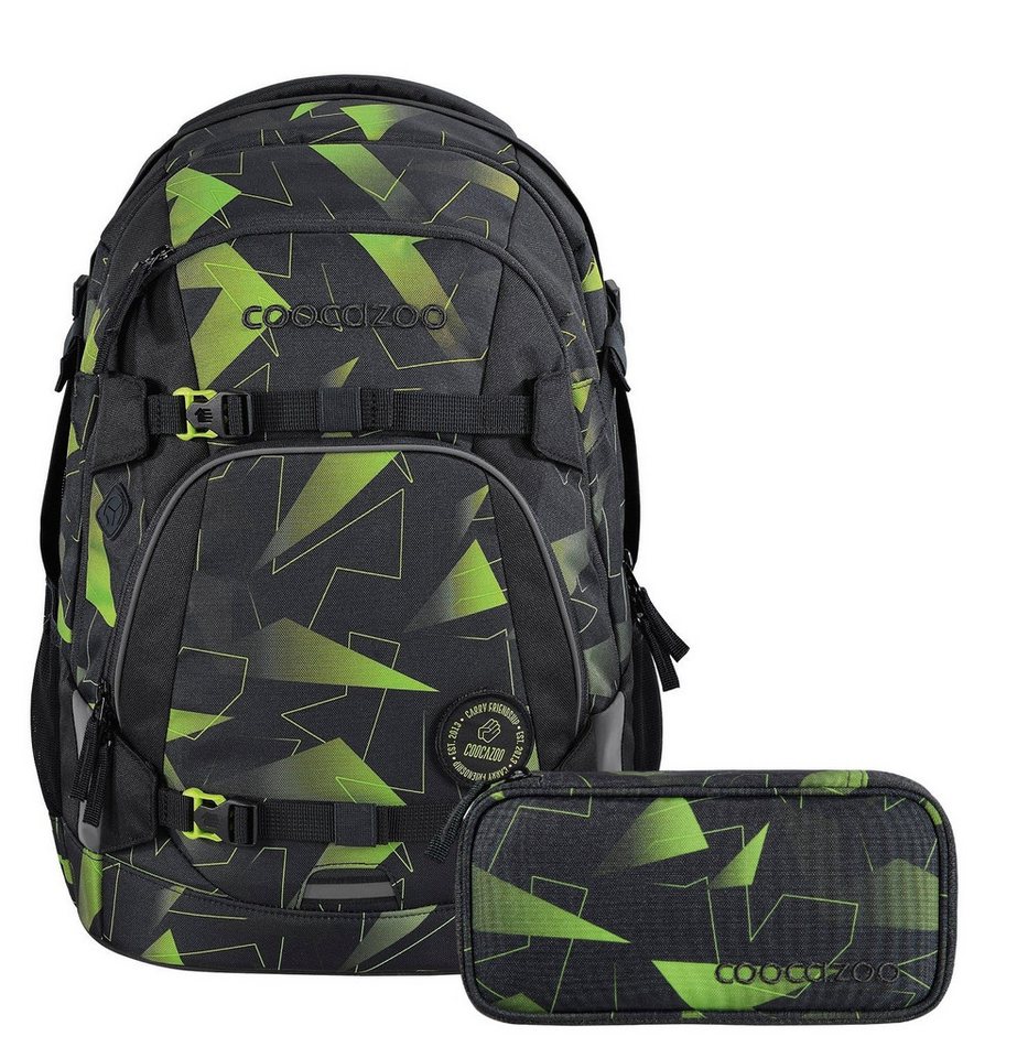 coocazoo Schulranzen Schulrucksack-Set MATE Lime Flash 2-teilig (Rucksack, Mäppchen), ergonomisch, reflektiert, Körpergröße: 135 - 180 cm von coocazoo