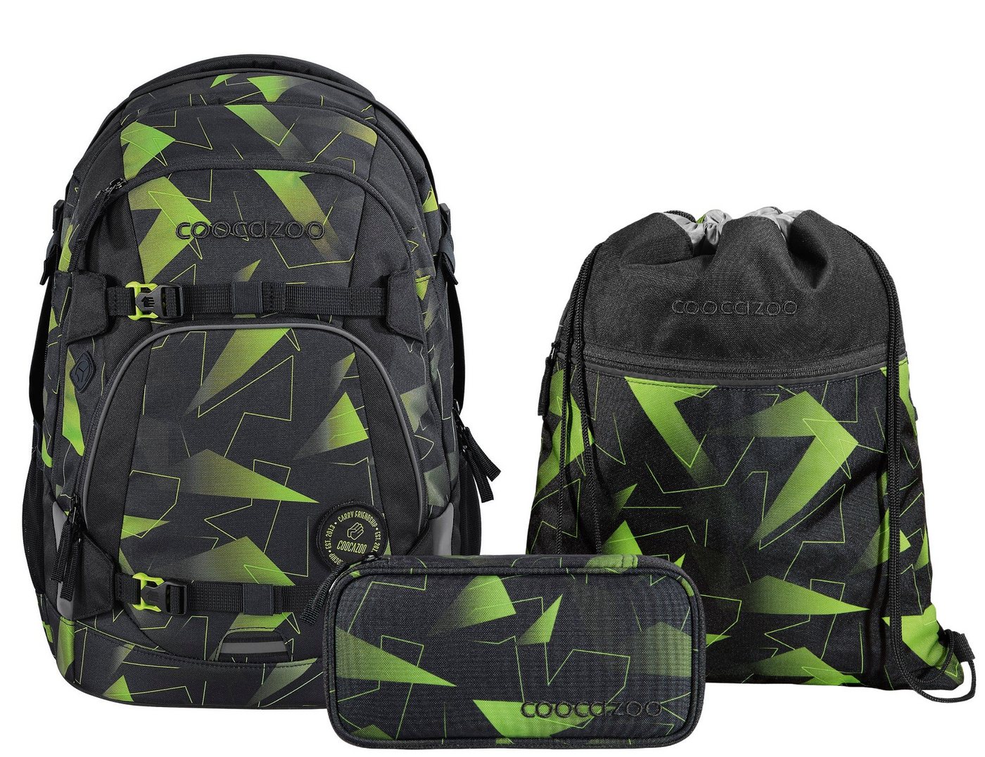 coocazoo Schulranzen Schulrucksack-Set MATE Lime Flash 3-teilig (3-teilig), ergonomisch, reflektiert, Körpergröße: 135 - 180 cm von coocazoo