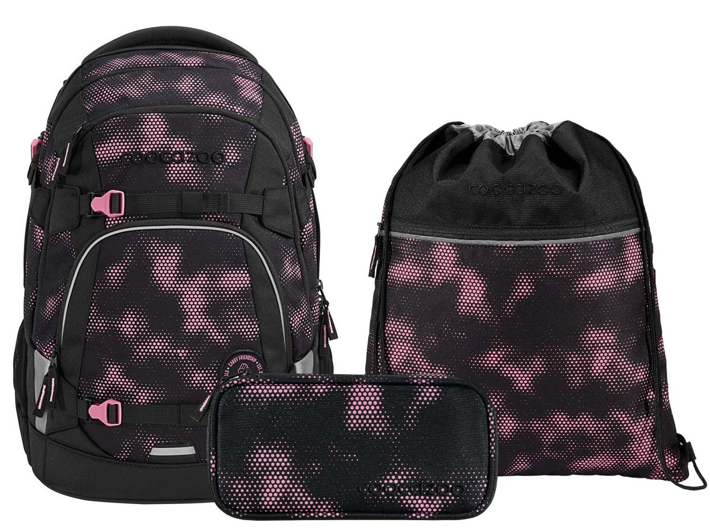 coocazoo Schulranzen Schulrucksack-Set MATE Pink Illusion 3-teilig (3-teilig), ergonomisch, reflektiert, Körpergröße: 135 - 180 cm von coocazoo