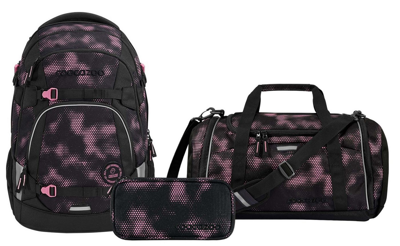 coocazoo Schulranzen Schulrucksack-Set MATE Pink Illusion 3-teilig (Rucksack, Mäppchen, Sporttasche), ergonomisch, reflektiert, Körpergröße: 135 - 180 cm von coocazoo