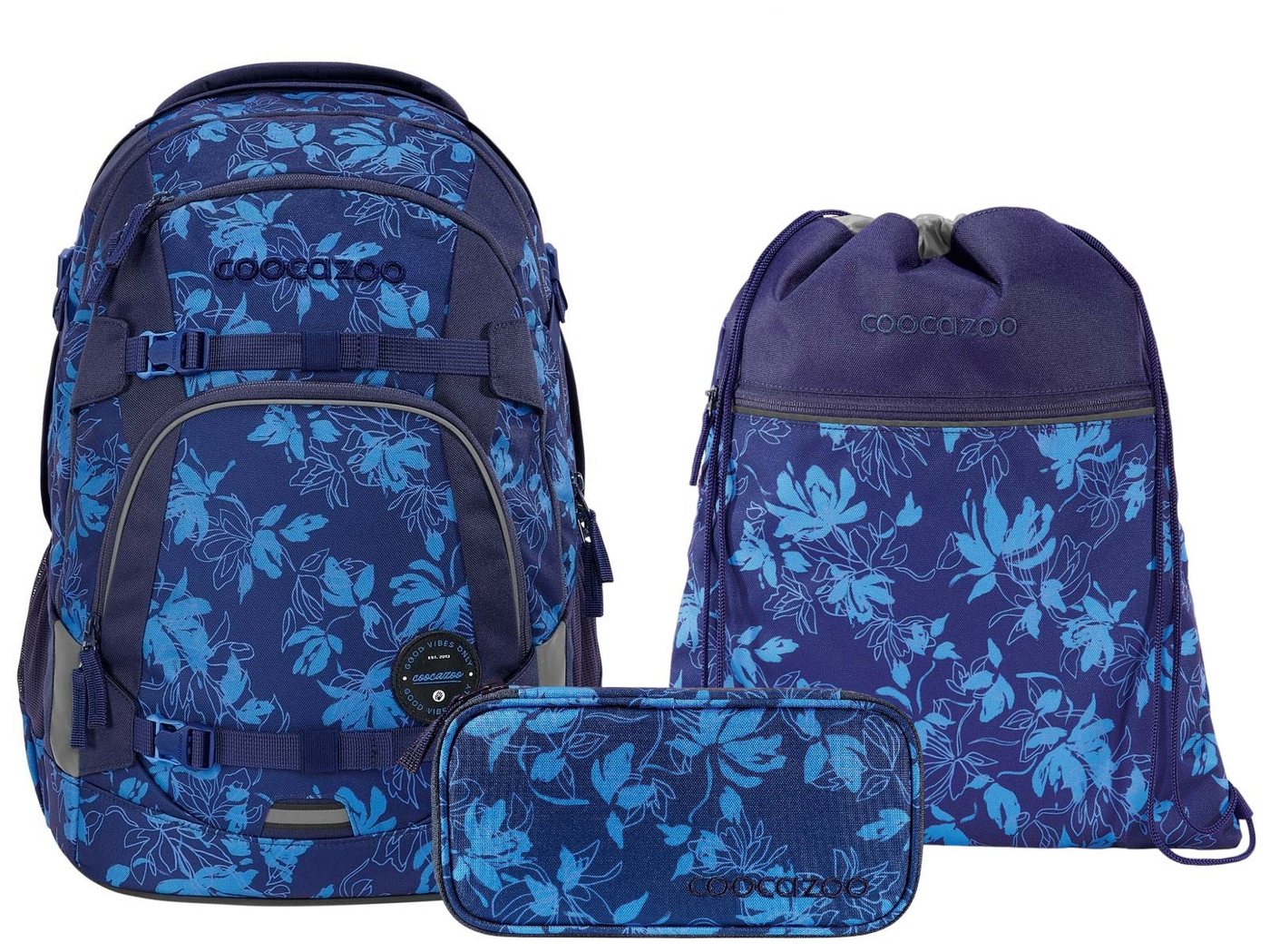 coocazoo Schulranzen Schulrucksack-Set MATE Tropical Night 3-teilig (3-teilig), ergonomisch, reflektiert, Körpergröße: 135 - 180 cm von coocazoo