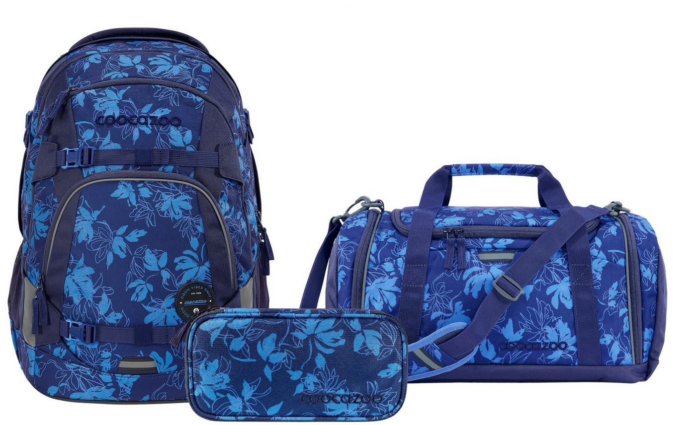 coocazoo Schulranzen Schulrucksack-Set MATE Tropical Night 3-teilig (Rucksack, Mäppchen. Sporttasche), ergonomisch, reflektiert, Körpergröße: 135 - 180 cm von coocazoo