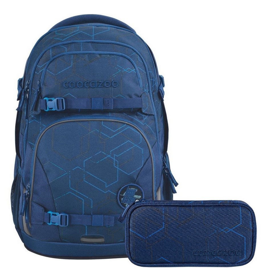 coocazoo Schulranzen Schulrucksack-Set PORTER Blue Motion 2-teilig (Rucksack, Mäppchen), ergonomisch, Körpergröße: 135 - 180 cm, reflektiert von coocazoo