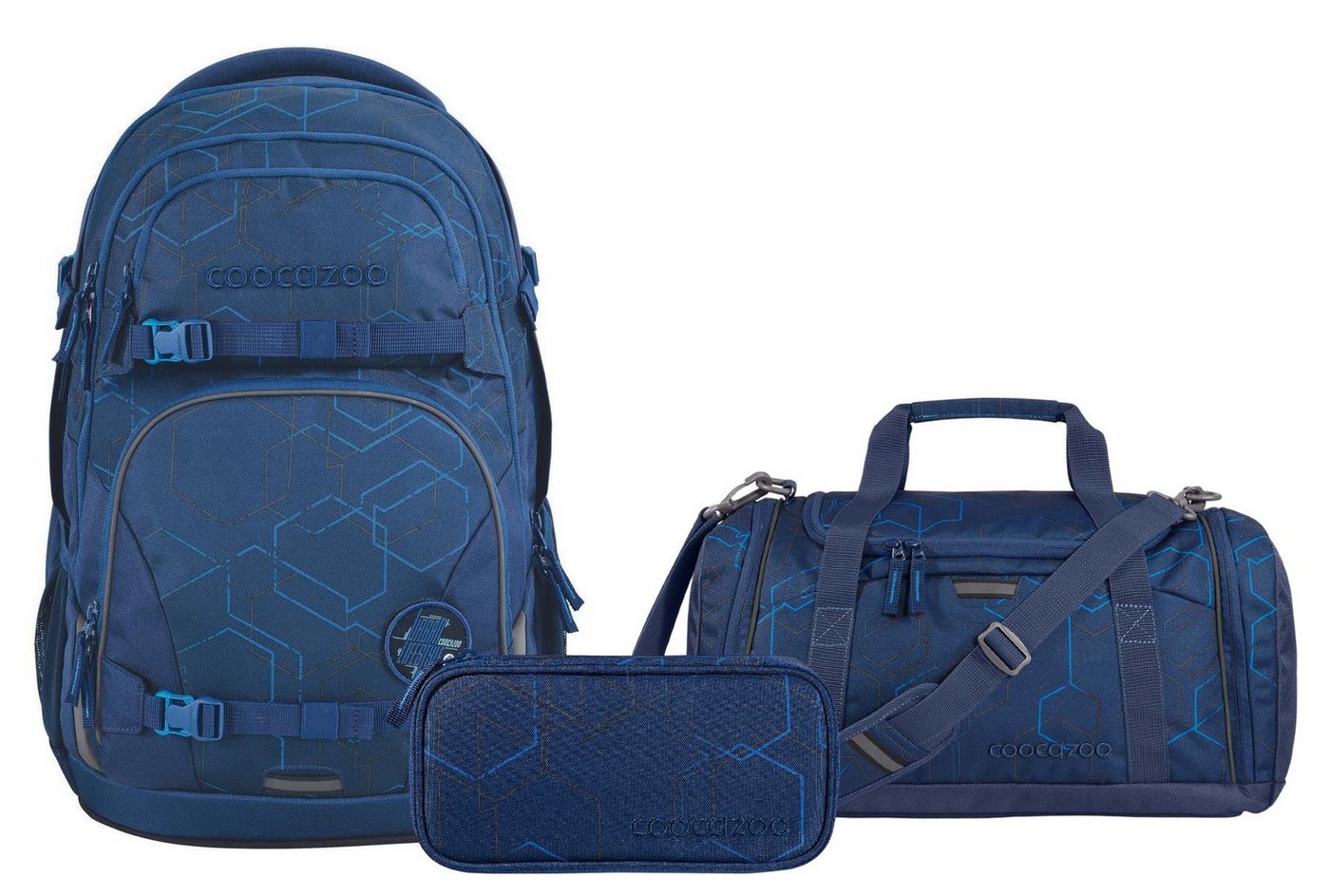 coocazoo Schulranzen Schulrucksack-Set PORTER Blue Motion 3-teilig (3-teilig), ergonomisch, Körpergröße: 135 - 180 cm, reflektiert von coocazoo