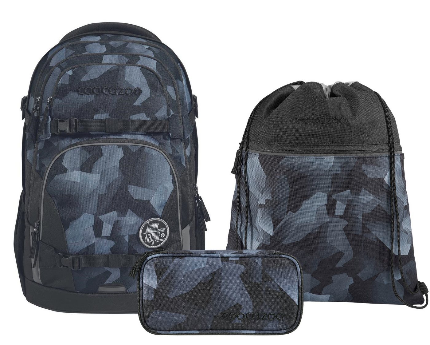 coocazoo Schulranzen Schulrucksack-Set PORTER Grey Rocks 3-teilig (3-teilig), ergonomisch, Körpergröße: 135 - 180 cm, reflektiert von coocazoo