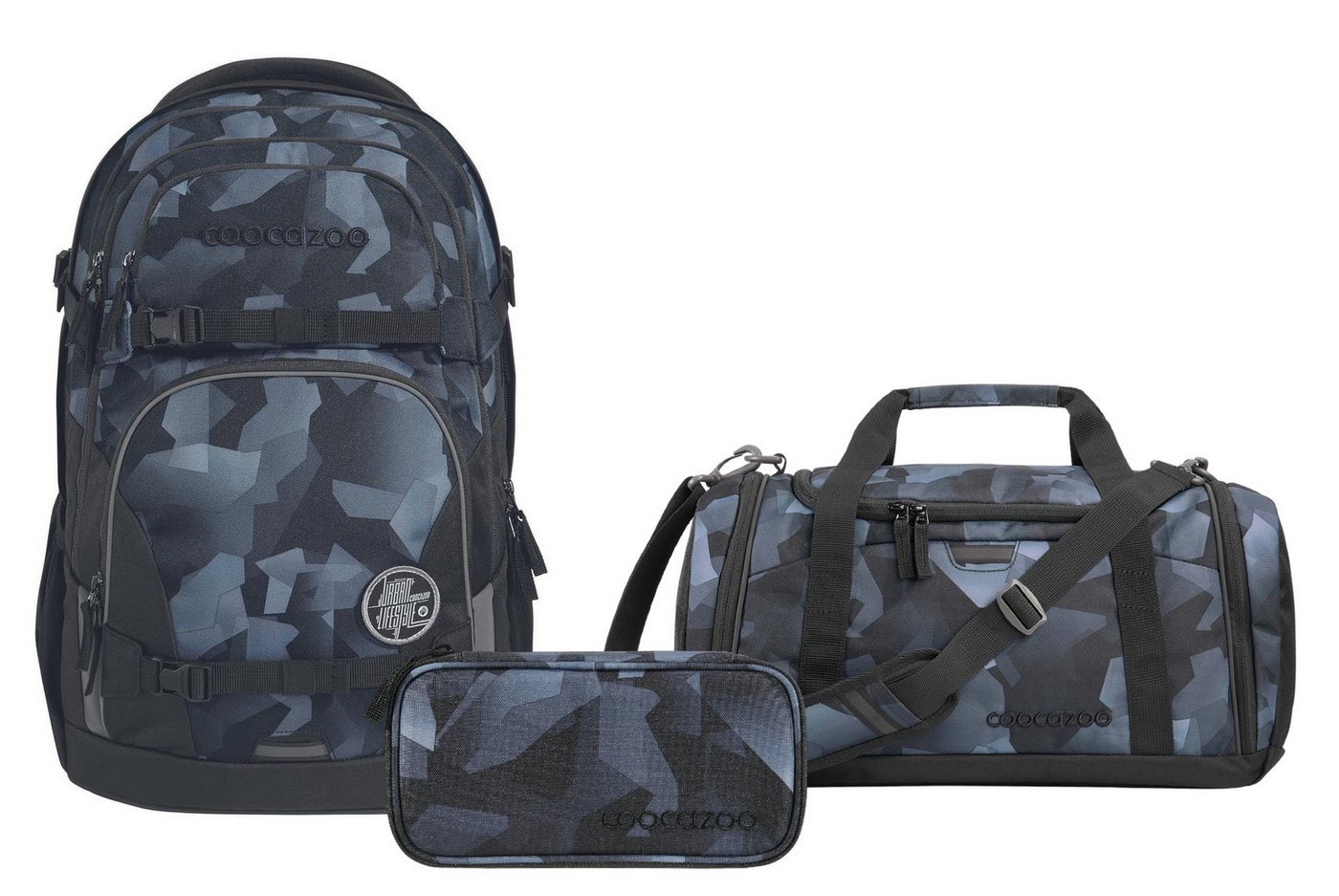 coocazoo Schulranzen Schulrucksack-Set PORTER Grey Rocks 3-teilig (Rucksack, Mäppchen, Sporttasche), ergonomisch, Körpergröße: 135 - 180 cm, reflektiert von coocazoo