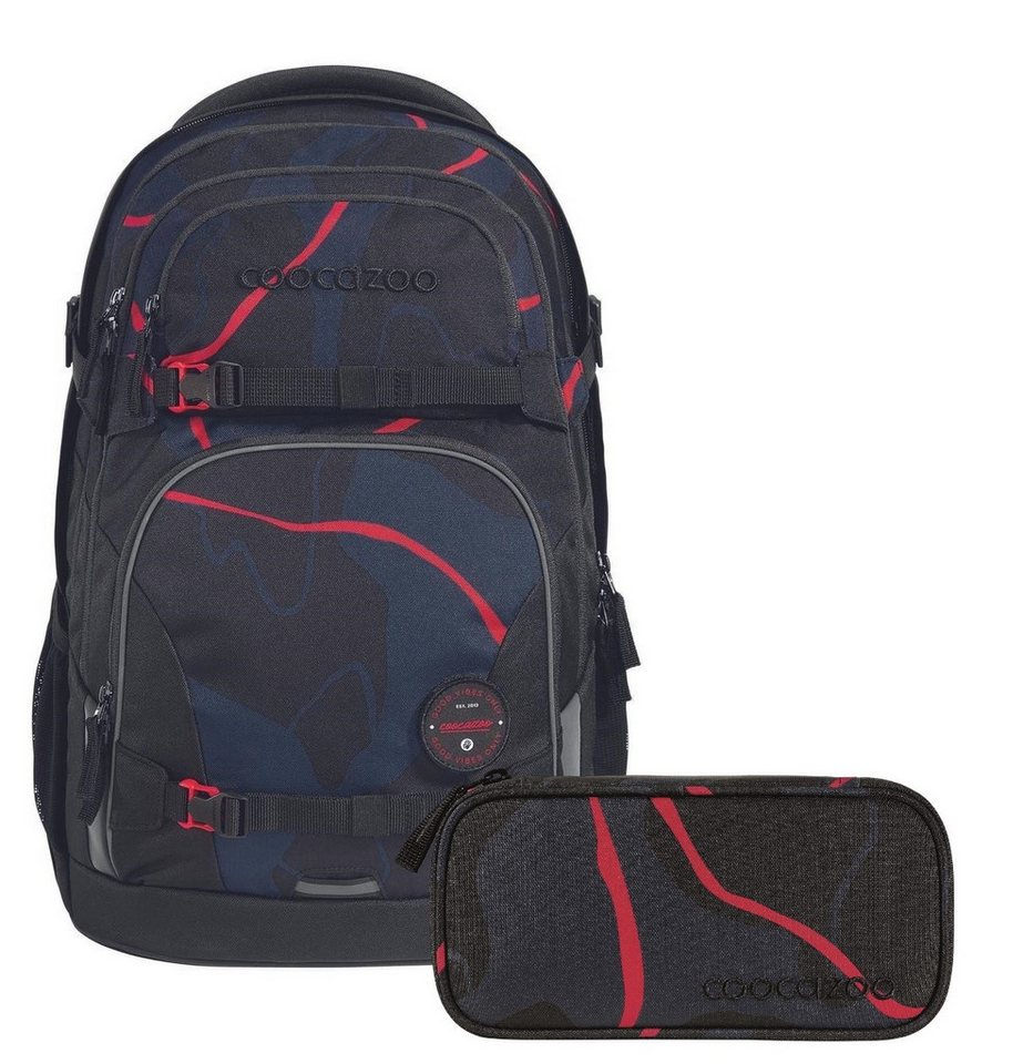 coocazoo Schulranzen Schulrucksack-Set PORTER Lava Lines 2-teilig (Rucksack, Mäppchen), ergonomisch, Körpergröße: 135 - 180 cm, reflektiert von coocazoo