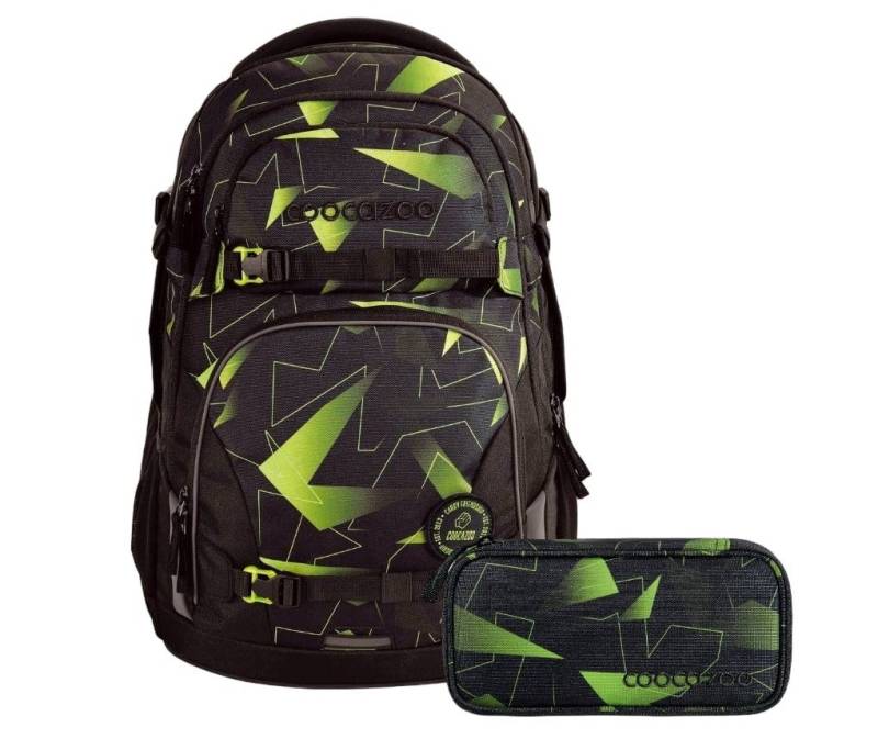 coocazoo Schulranzen Schulrucksack-Set PORTER Lime Flash 2-teilig (Rucksack, Mäppchen), ergonomisch, Körpergröße: 135 - 180 cm, reflektiert von coocazoo
